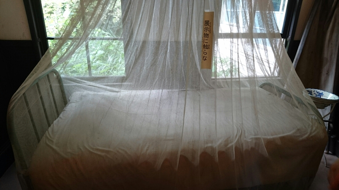 蚊帳がかかっているベッド